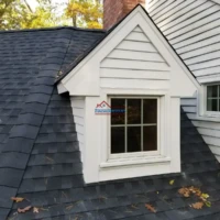 Roof and siding painting in progress.