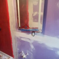 Professional mirror installation in a home renovation setting. Mirror installation in a home renovation project.