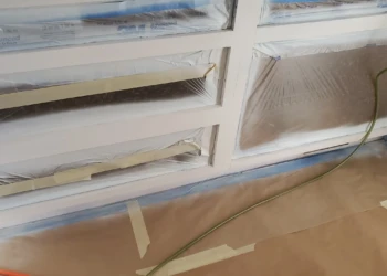 The details that nobody notices are often the most important. Every lower cabinet box receives the same level of preparation, priming, and quality control that has become synonymous with the Finish Masters name. Finish Masters cabinet refinishing project in Tewksbury Massachusetts showing lower cabinet boxes primed and protected during our detailed preparation and warranty-backed finishing process.