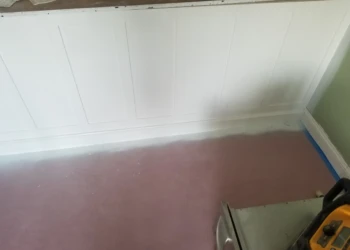 Close-up of cabinet refinishing process in Nahant MA home.