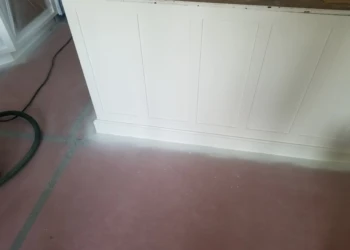 White cabinet refinishing in progress with panel details visible.